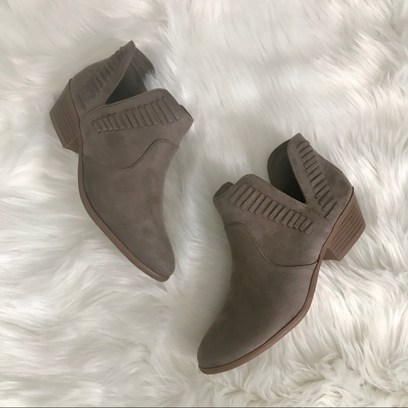Taupe V Cut Slip On Ankle Booties - Picture 3 of 3